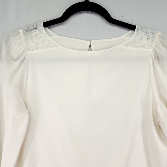 Alice And Olivia Silk Blouse Size Small Ivory With Lace Trim Long Sleeve Lux - Picture 15 of 16
